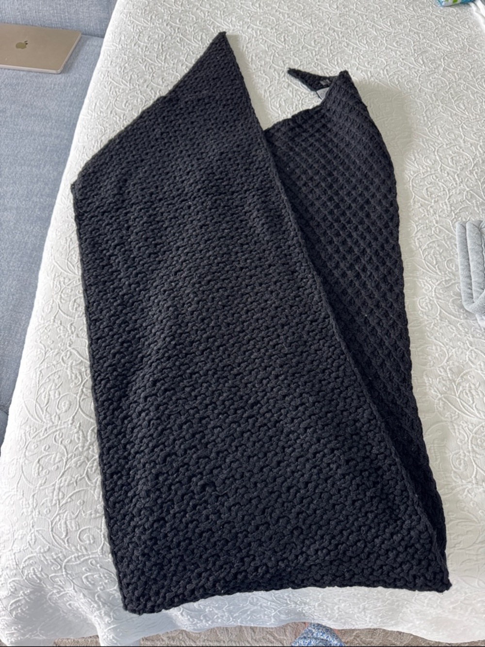 Black Merino Wool Knit Scarf